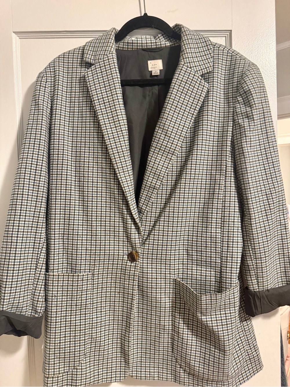 a new day Black Lined Jacket with Gray Check Trim